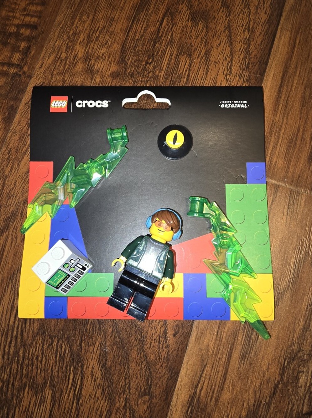 CROCS Green LEGO-style Minifigure Charm with Translucent Neon Lightning